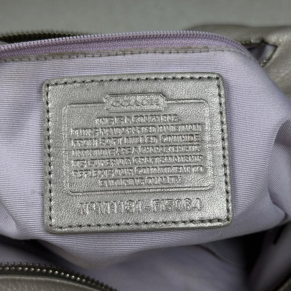 Coach Metallic Silver Peebled Leather Hobo Duffle Crossbody Shoulder‎ Bag F15064